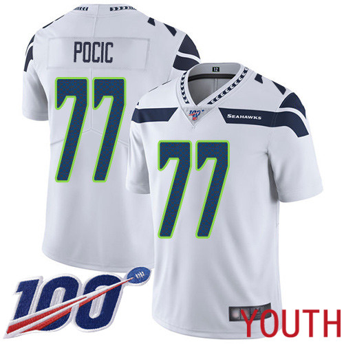 Seattle Seahawks Limited White Youth Ethan Pocic Road Jersey NFL Football 77 100th Season Vapor Untouchable